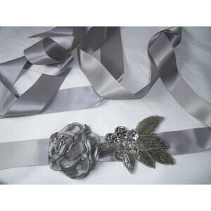 Silver Floral Rhinestone Beaded Applique Bridal Belt Prom MOB Party Formal beltt